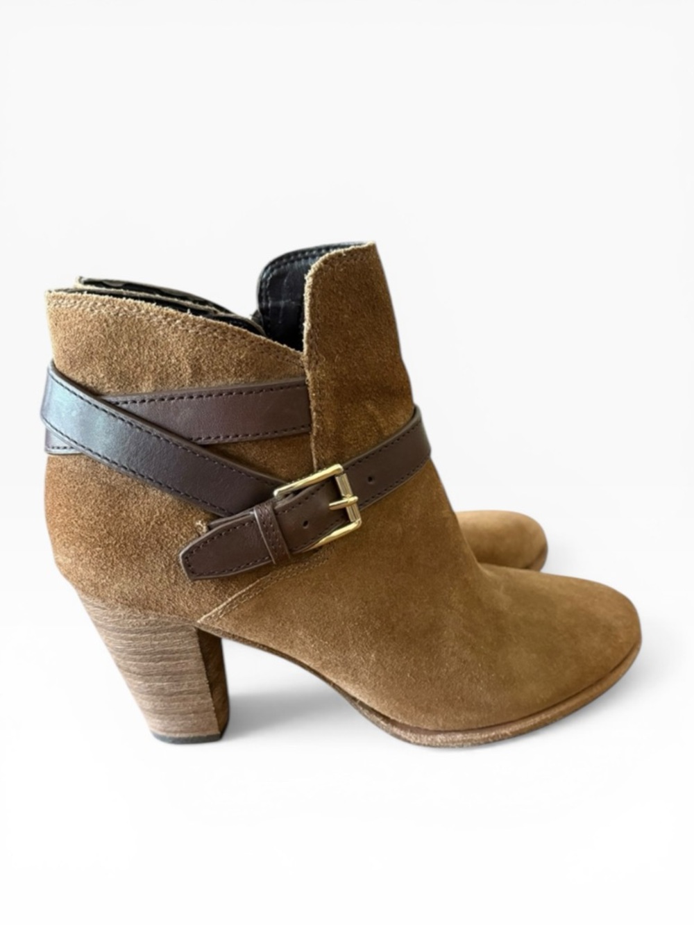 Cole Haan Hayes Brown Suede Leather Strap Ankle Boots Sz 6.5